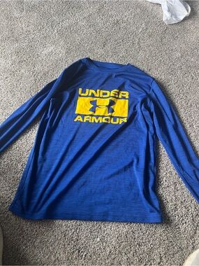Under Armour Royal Blue Long Sleeve Logo Shirt with Yellow Print Dry Fit